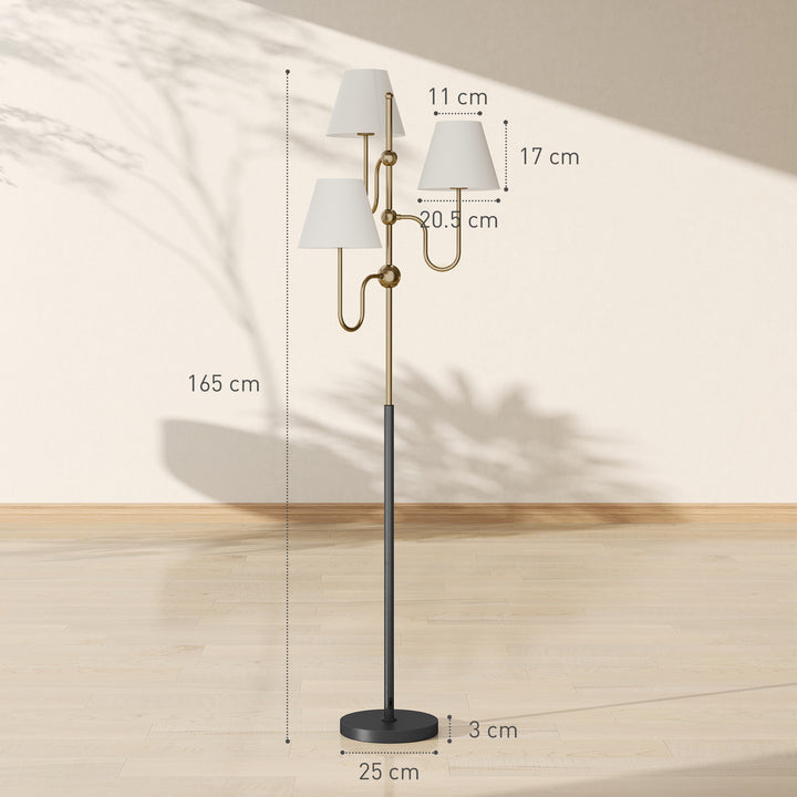 Floor Lamp, 165 cm Tall Standing Lamp with 3 Light and Foot Switch for Living Room, Bedroom, Bedside, Office, E27 Base Without Bulb (40W Max)