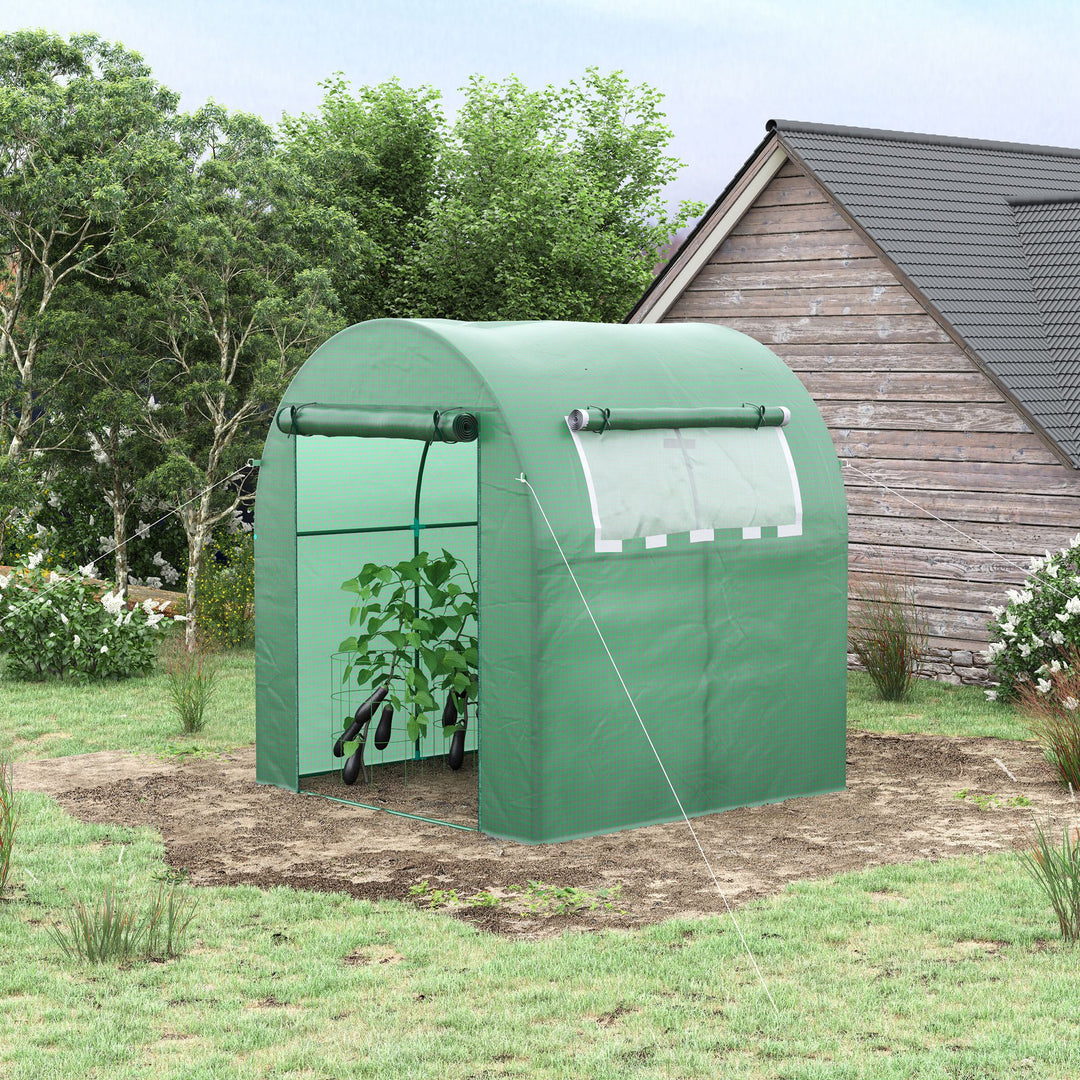 Outsunny Walk in Polytunnel Greenhouse, Green House for Garden with Roll-up Window and Door, 1.8 x 1.8 x 2 m, Green | Aosom UK