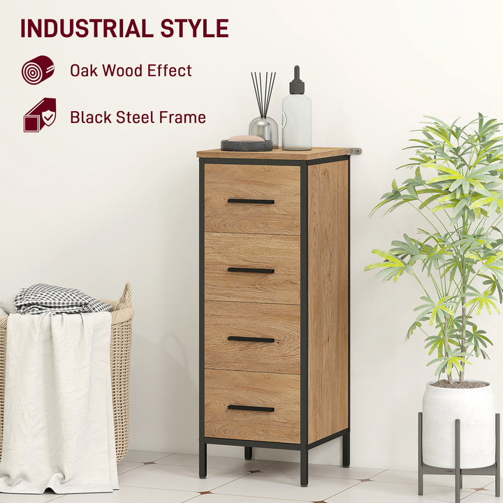 Narrow Bathroom Storage Cabinet with 4 Drawers - Oak