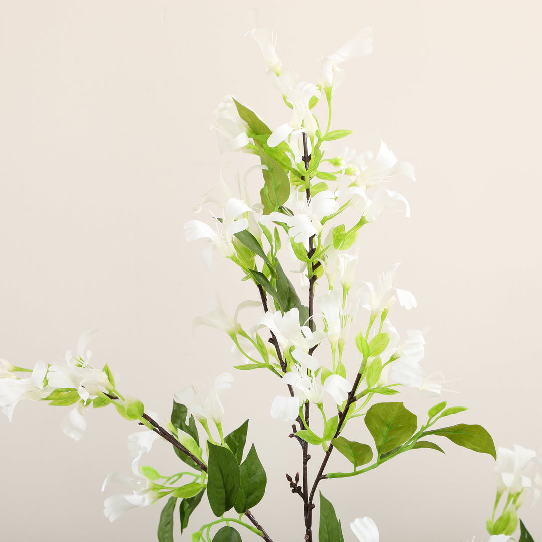 Artificial Plants Honeysuckle Flower in Pot Fake Plants with Curved Boots for Indoor Outdoor 15x15x150cm Set of 2 White