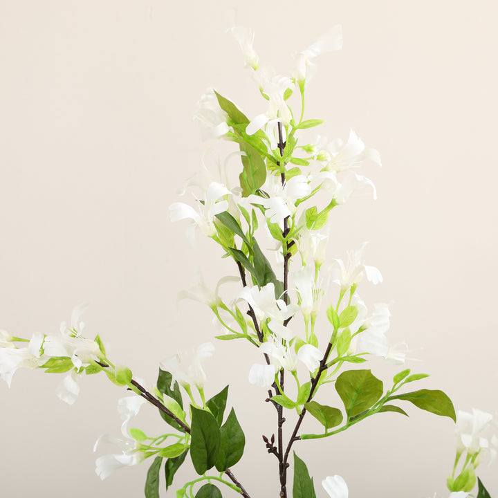 Artificial Plants Honeysuckle Flower in Pot Fake Plants with Curved Boots for Indoor Outdoor 15x15x150cm Set of 2 White