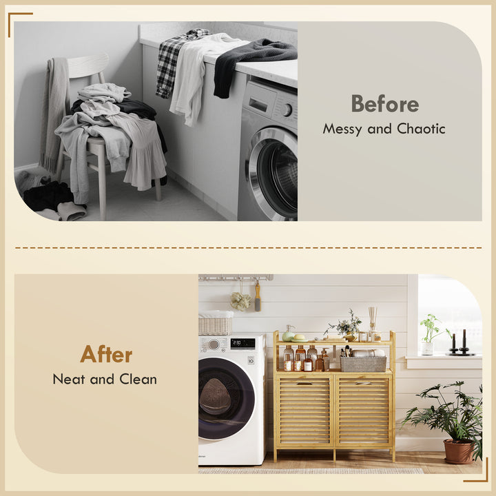 Double Tilt Out Bamboo Laundry Cabinet, Freestanding Bathroom Cabinet 