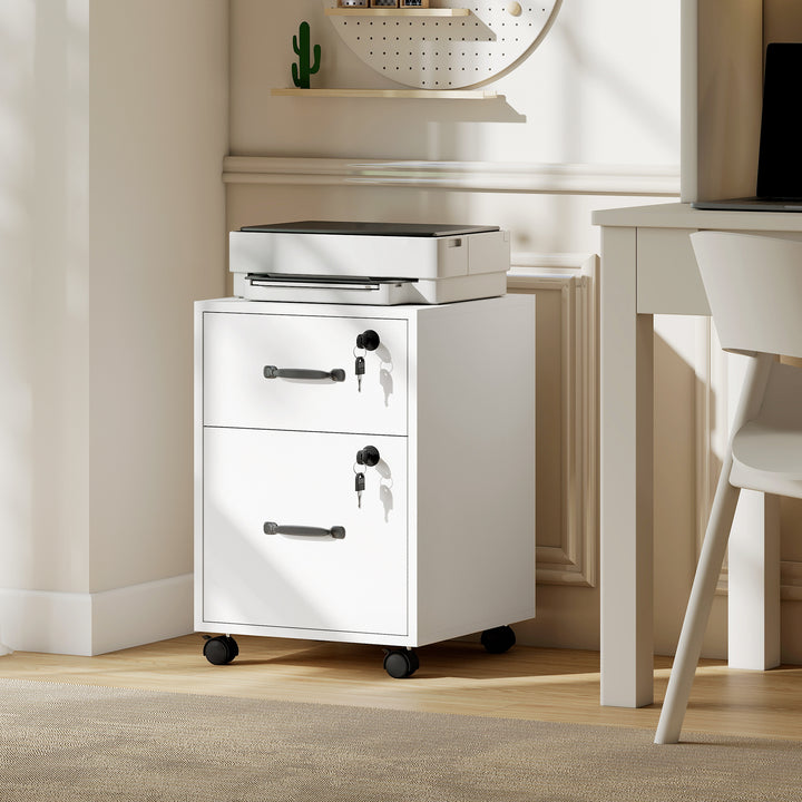 Rolling File Cabinet with 2 Drawers, Mobile Filing Cabinet with Hanging File Folder for Letter Sized Documents