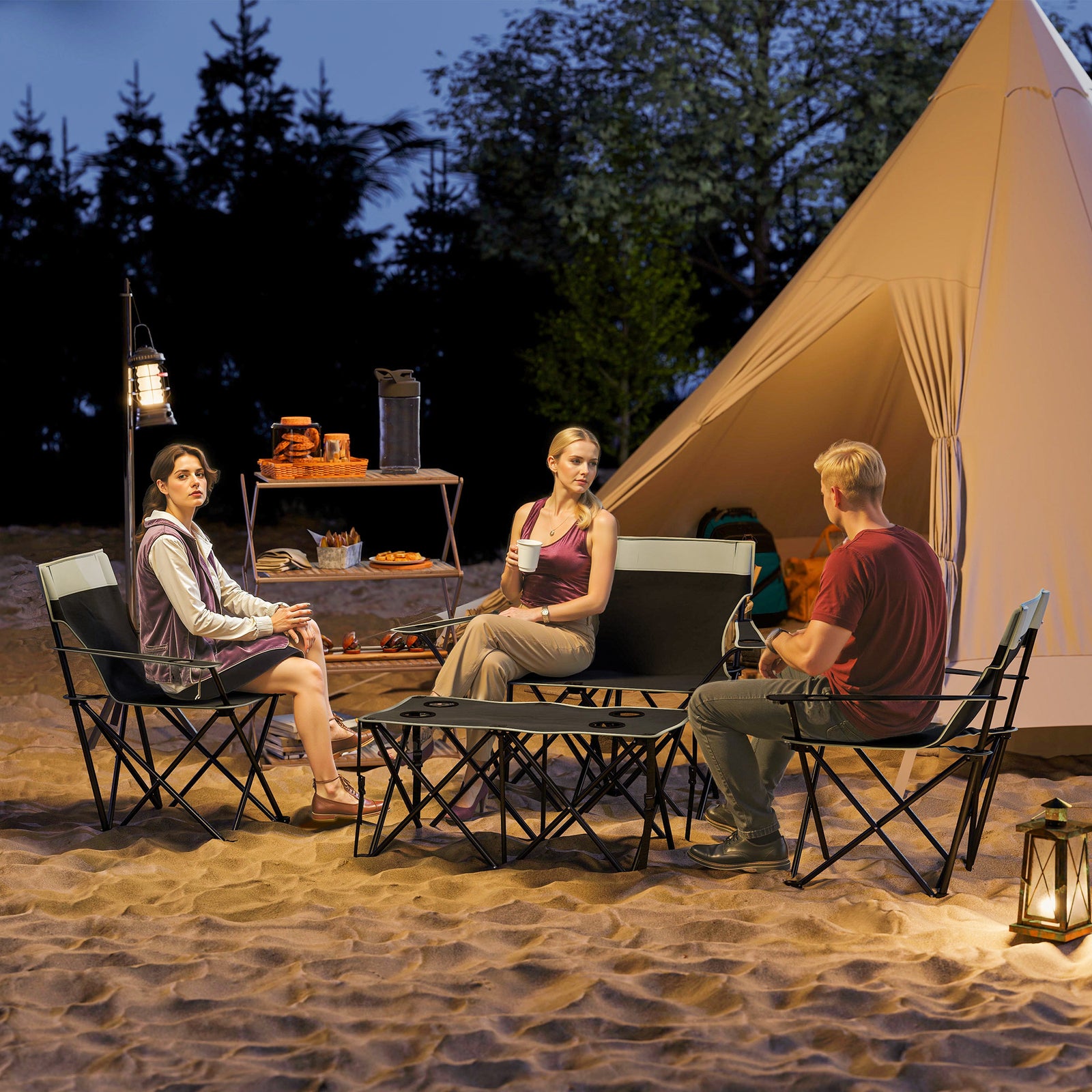 Four-Piece Portable Picnic Table Set - Grey