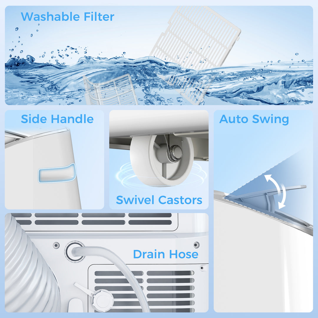 14000 BTU Mobile Air Conditioner, Smart Home WiFi Compatible, with Heater, Cooler, Dehumidifier, Fan, 24H Timer