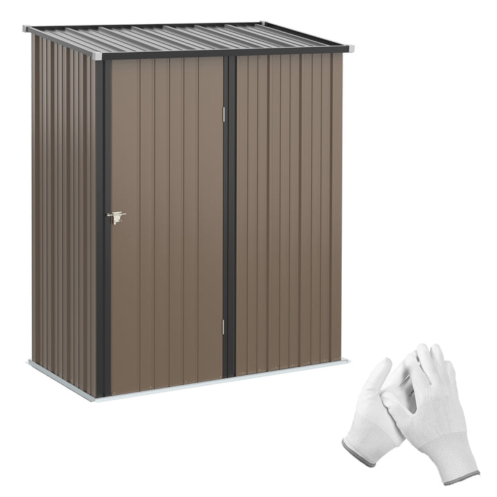 Outsunny 5 x 3 ft Metal Garden Storage Shed Patio Corrugated Steel Roofed Tool Shed with Single Lockable Door, Brown