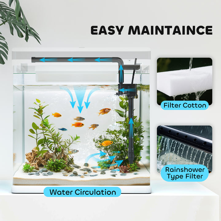 28L Glass Aquarium Fish Tank with Filter, LED Lighting, for Betta, Guppy, Mini Parrot Fish, Shrimp, 38 x 26 x 39.5cm