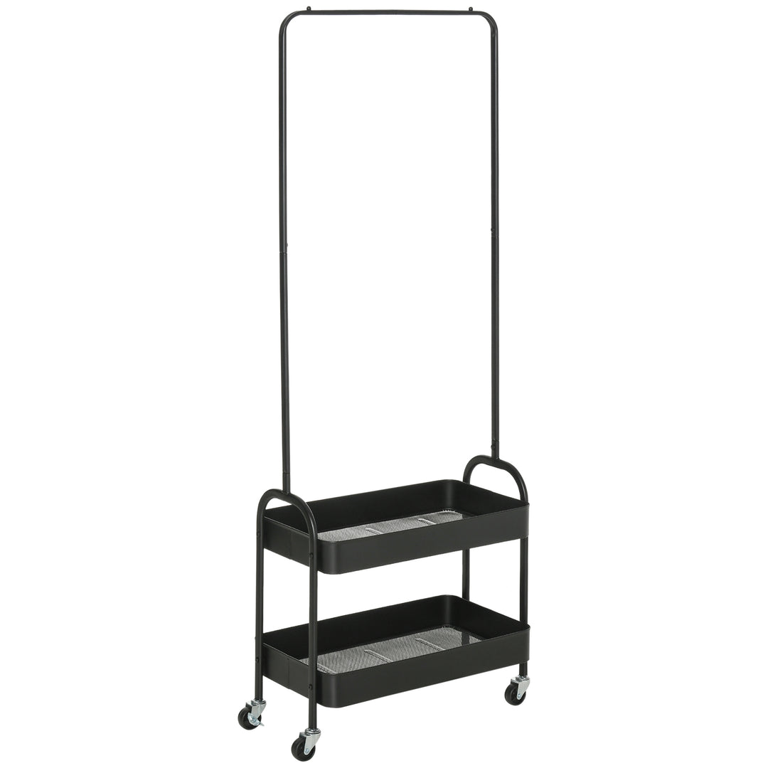 MCL Metal Clothes Rack with Shoe Storage, Clothing Rail on Wheels, Freestanding Hall Tree, Coat Stand with 2 Storage Shelf, Black
