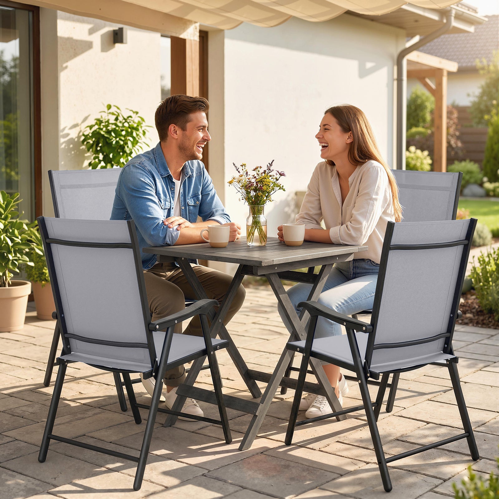 Folding Garden Chairs Set of 4, Foldable Garden Dining Chairs with Hig