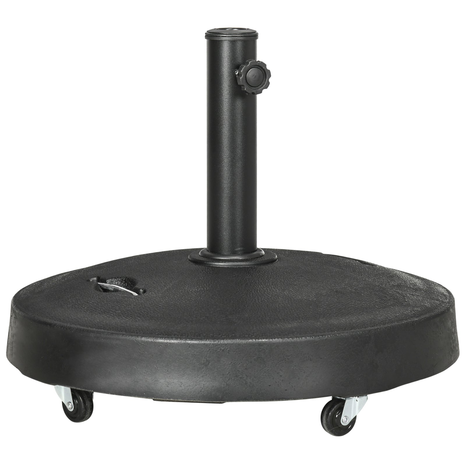 23.5kg Resin Garden Parasol Base with Wheels and Retractable Handles, Round Outdoor Market Umbrella Stand Weight for Poles of Φ38mm to Φ48mm, Black