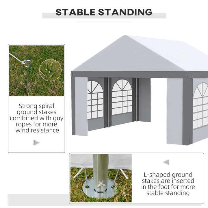 Outsunny 4 x 4m Galvanised Party Tent, Marquee Gazebo with Sides, Four Windows and Double Doors, for Parties, Wedding and Events
