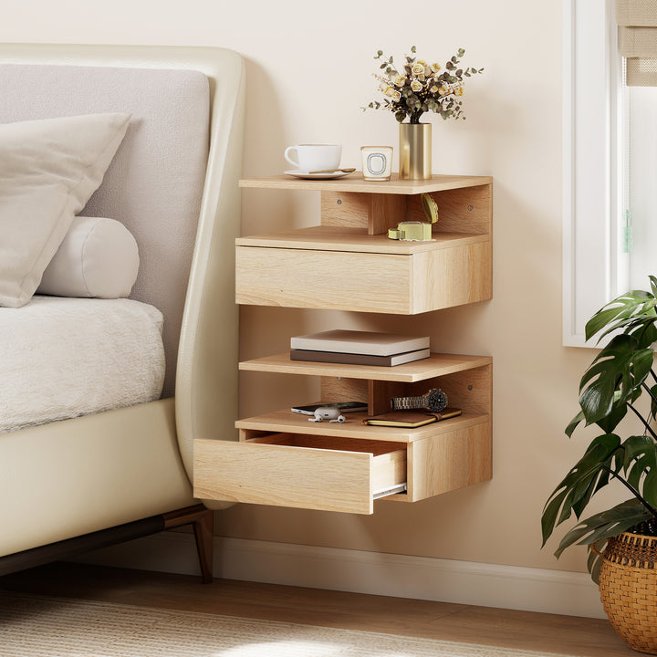 Set of Two Floating Bedside Tables - Oak