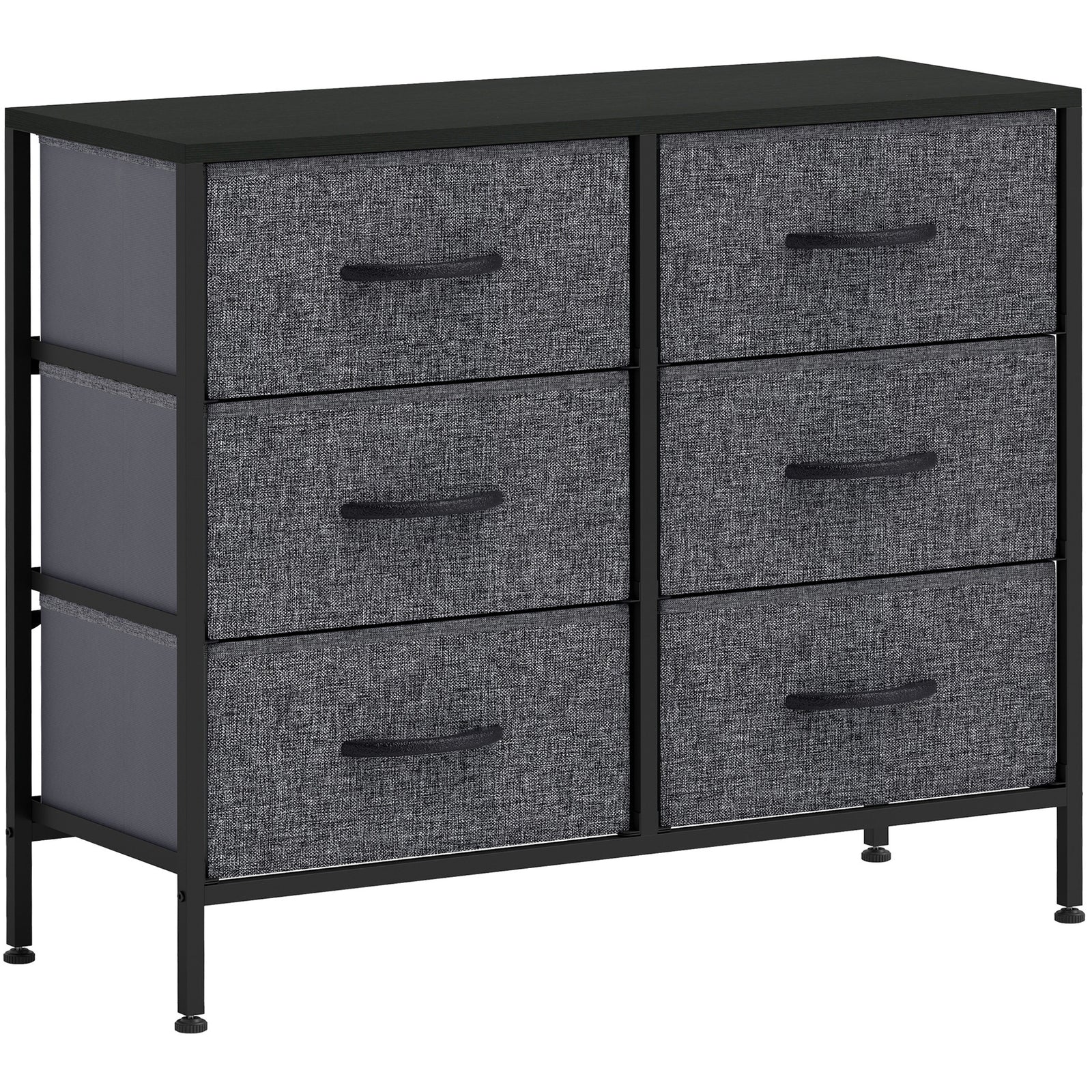 Fabric Chest of Drawers, Industrial Bedroom Dresser with 6 Fabric Drawers, Steel Frame and Wooden Top for Nursery, Living Room, Hallway, Black