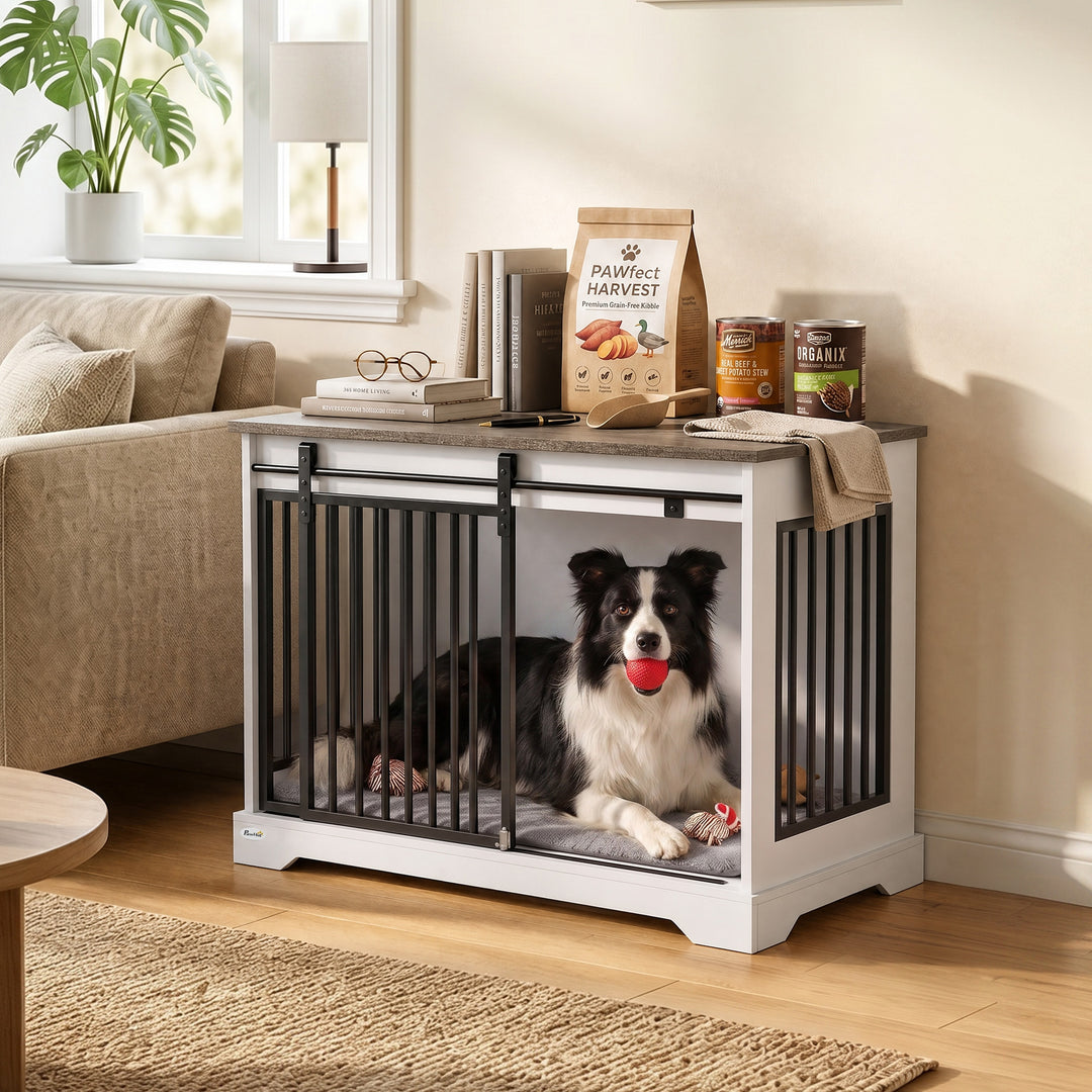 80 cm Dog Crate Furniture with Sliding Barn Door for Medium Dogs - view 2