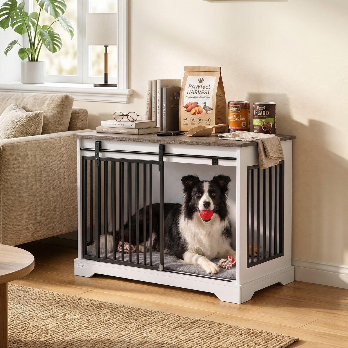 80 cm Dog Crate Furniture with Sliding Barn Door for Medium Dogs - view 2
