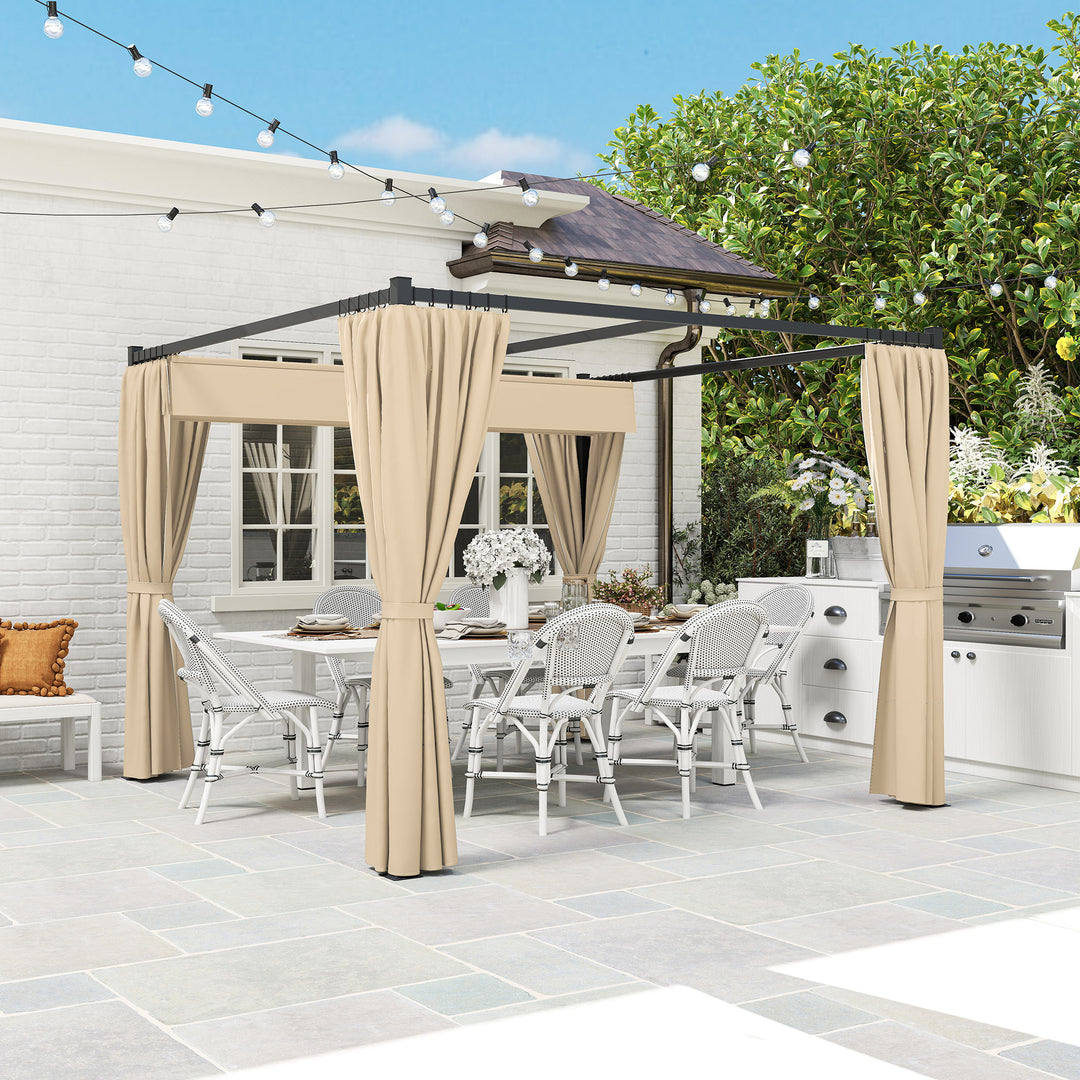 3 x 3m Retractable Roof Pergola, with Curtains - Khaki