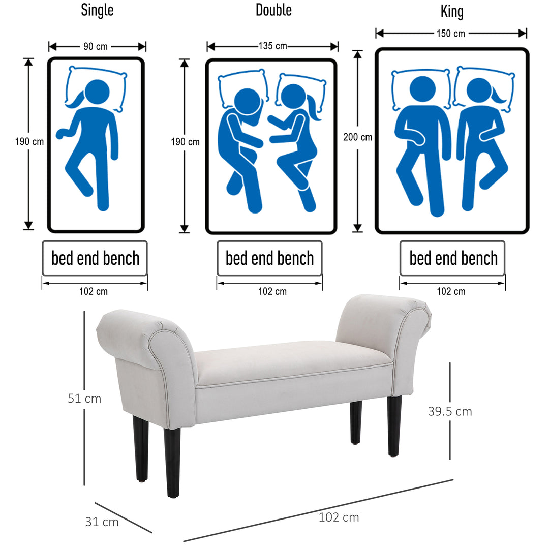 Small-sized Bed End Side Chaise Lounge Sofa Window Seat Arm Bench Wooden Leg Fabric Cover (Grey)