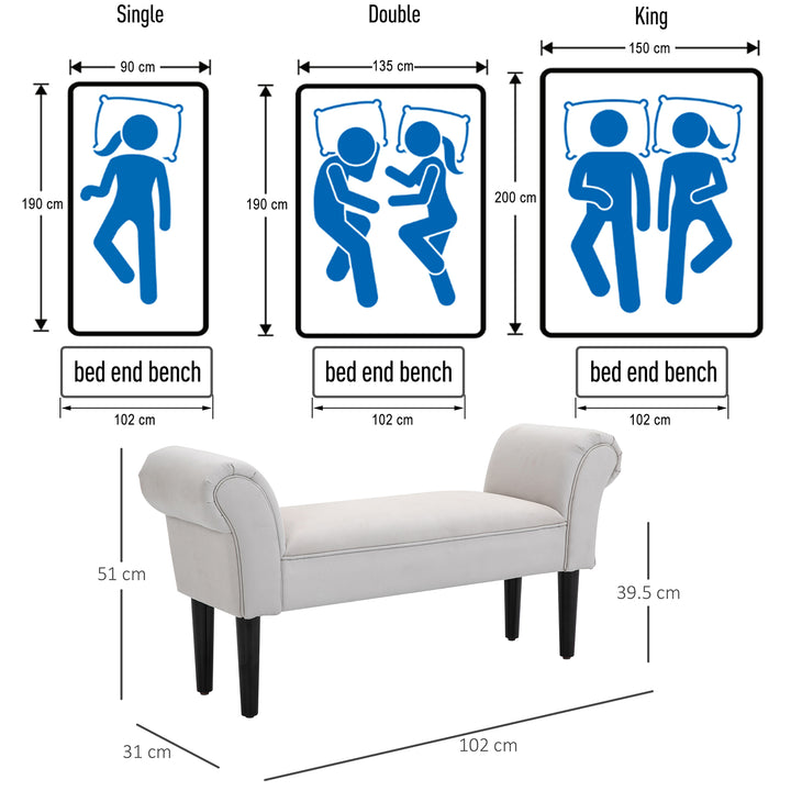 Small-sized Bed End Side Chaise Lounge Sofa Window Seat Arm Bench Wooden Leg Fabric Cover (Grey)