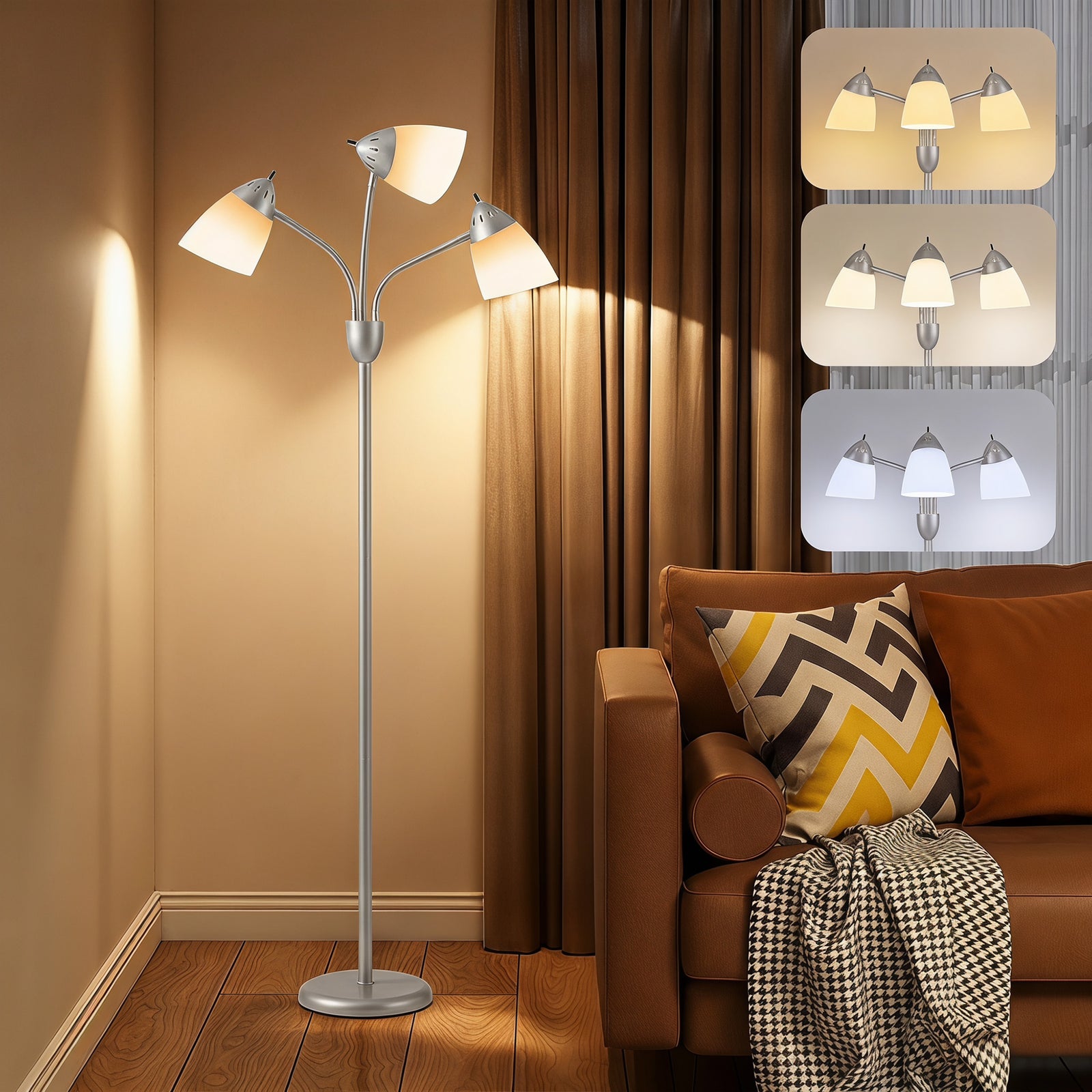 Arc Tree Floor Lamp with 3 Adjustable Rotating Lights and 3000K/4500K/