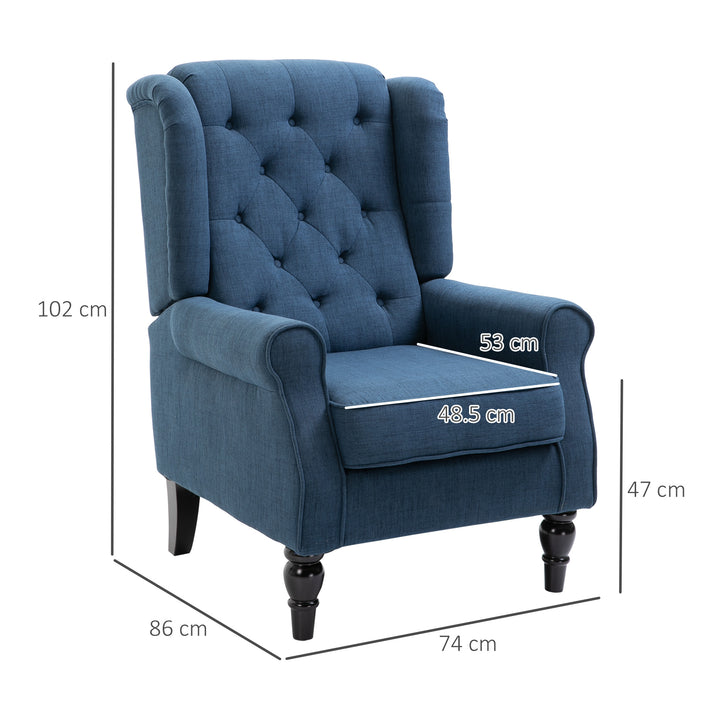 Wingback Accent Chair, Retro Upholstered Button Tufted Occasional Chair for Living Room and Bedroom, Blue