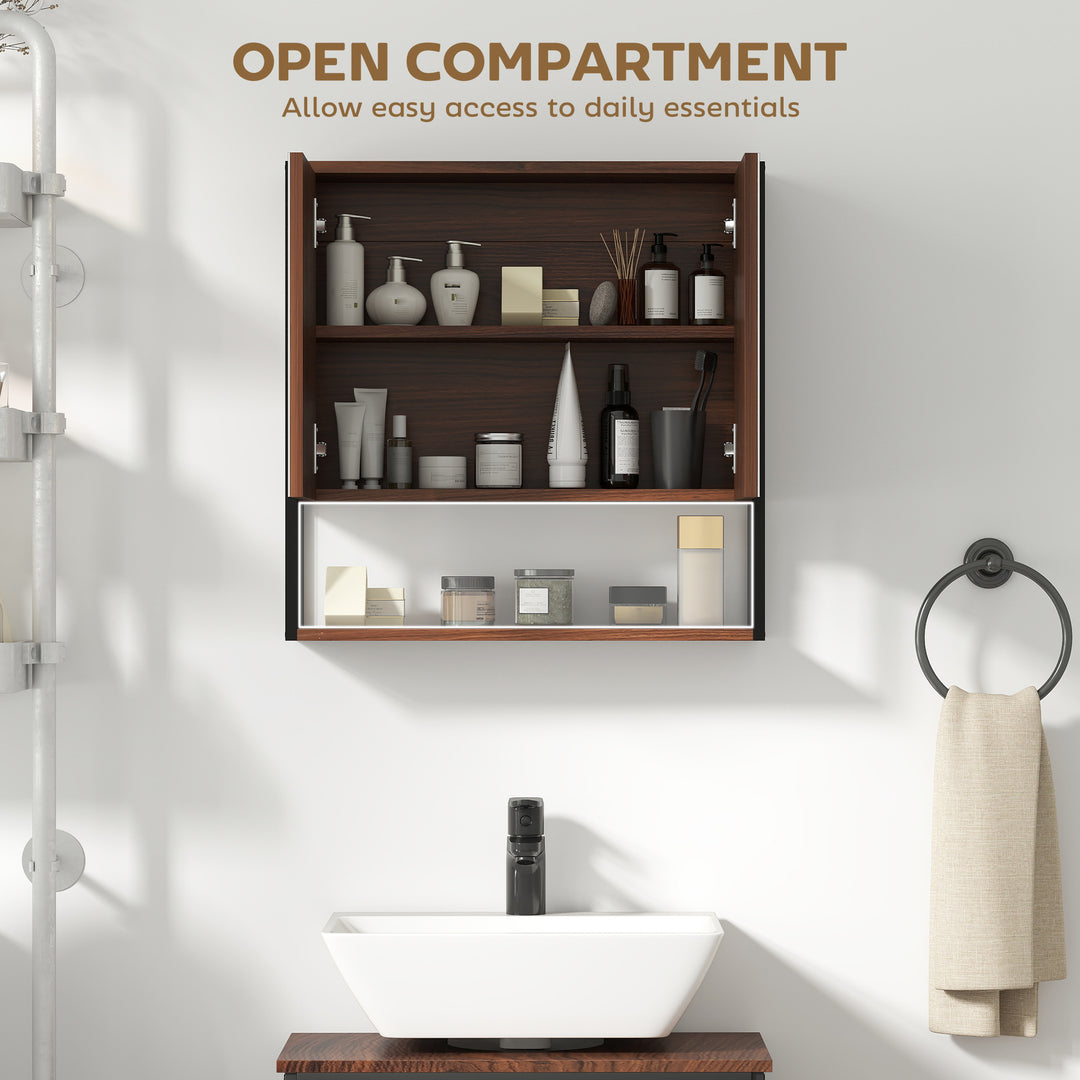 Bathroom Mirror Cabinet with Soft-Close Doors and Adjustable Shelf - Natural Wood Finish