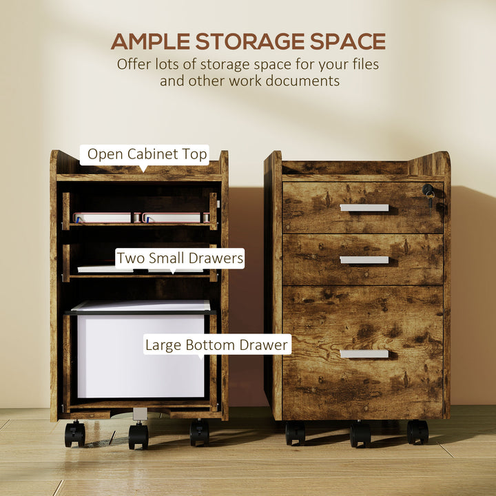 3 Drawer Filing Cabinet with Lock, Rolling File Cabinet with Edged Top