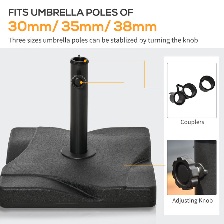 20kg Square Parasol Base Outdoor Garden Cement Umbrella Weight Stand Holder, Fits Φ32mm,Φ38mm,Φ48mm Pole - Black