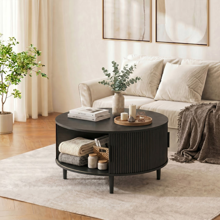 Coffee Table with Lift Top and Hidden Storage, Round Centre Table with