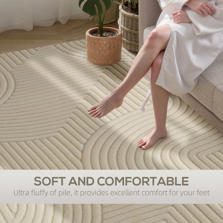 Modern Geometric Rug, Thick Plush, Non-Slip, 160 x 120 cm, Cream, Livi