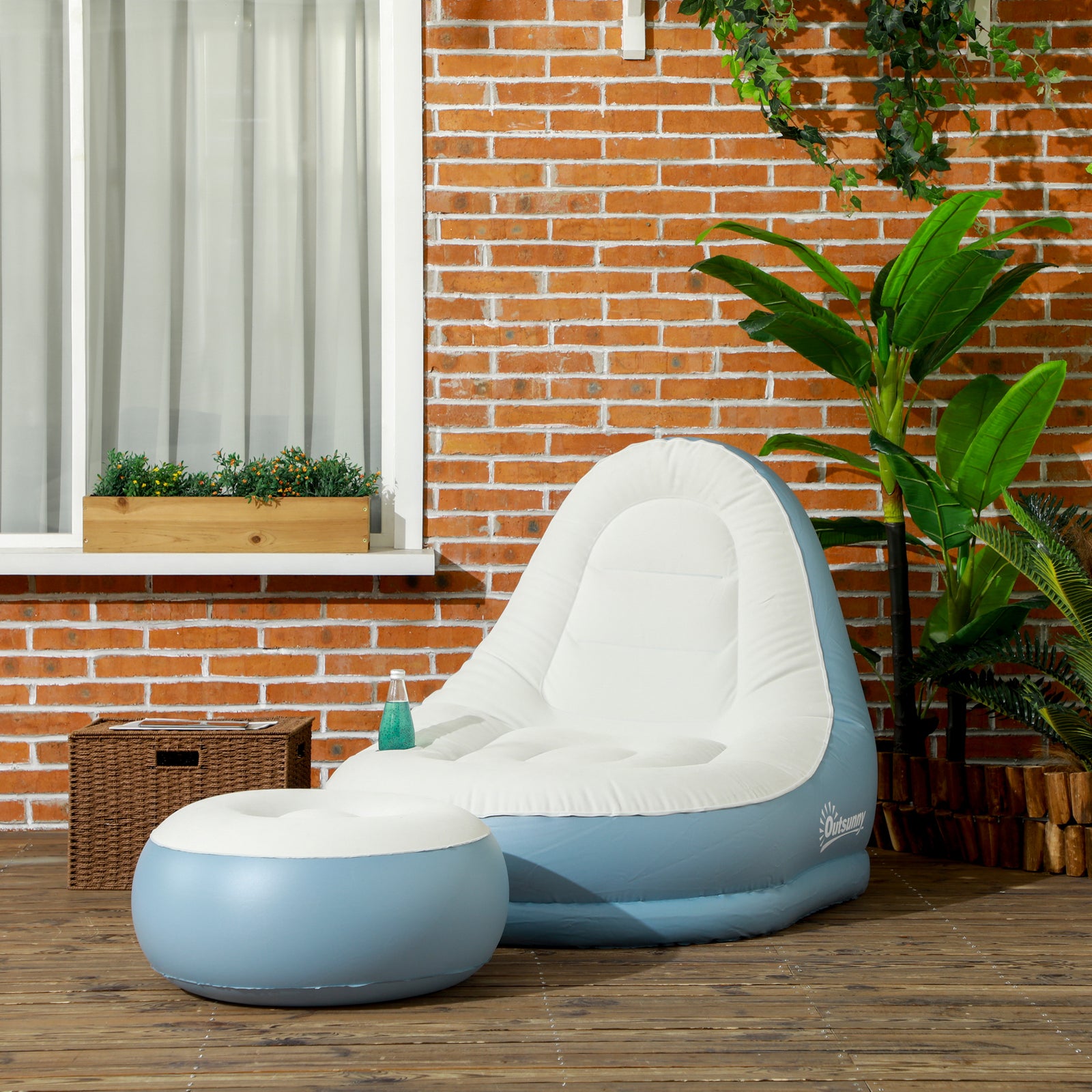 Inflatable Tub Chair and Footstool - Blue/White