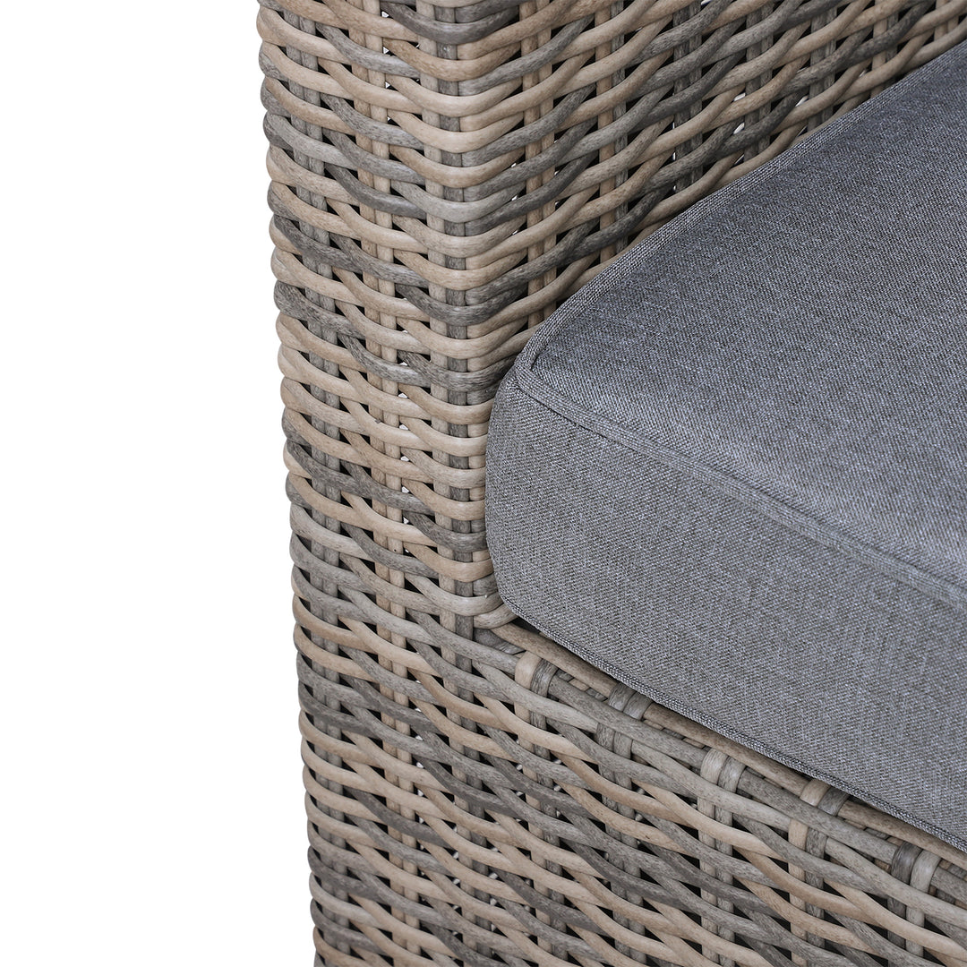 MCL 5 Piece Rattan Garden Furniture Set w/ 10cm Thick Cushions, Aluminium Frame Wicker Outdoor Balcony Sofa Set with Corner Armchairs, Ottomans, and Glass Top Table, Mixed Brown