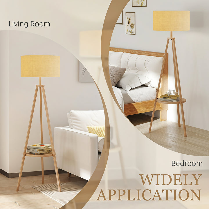 Bedside Light, Tripod Floor Lamp with Storage Shelf and Linen Shade fo