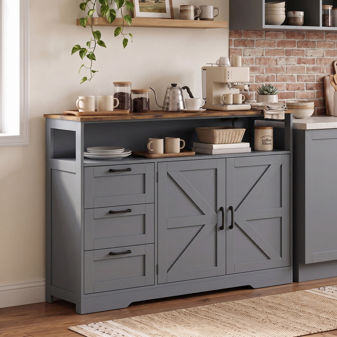 Sideboard Cabinet with Power Outlet, Farmhouse Kitchen Cabinet with 3 - view 2