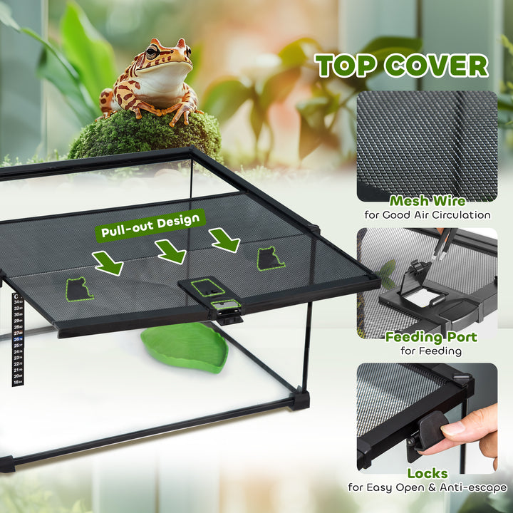 Glass Reptile Terrarium Insect Breeding Tank Vivarium Habitats with Thermometer for Lizards, Horned Frogs, Snakes, Spiders - Medium 50 x 30 x 25cm