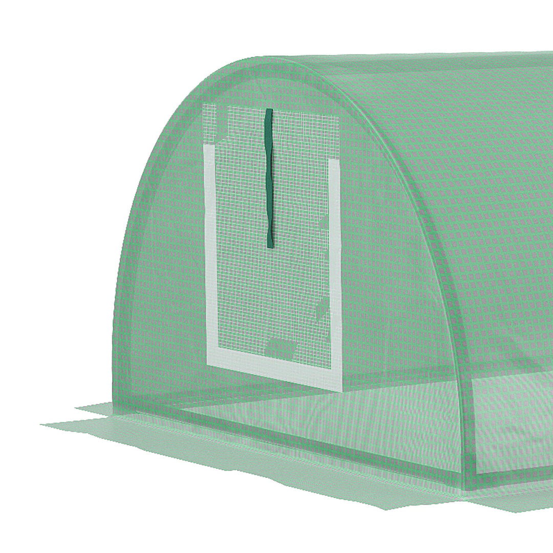 Outsunny PE Mini Greenhouse, 3m Portable Tunnel Green House with 5 Mesh Windows, Green Grow House Steel Frame for Indoor and Outdoor, Green