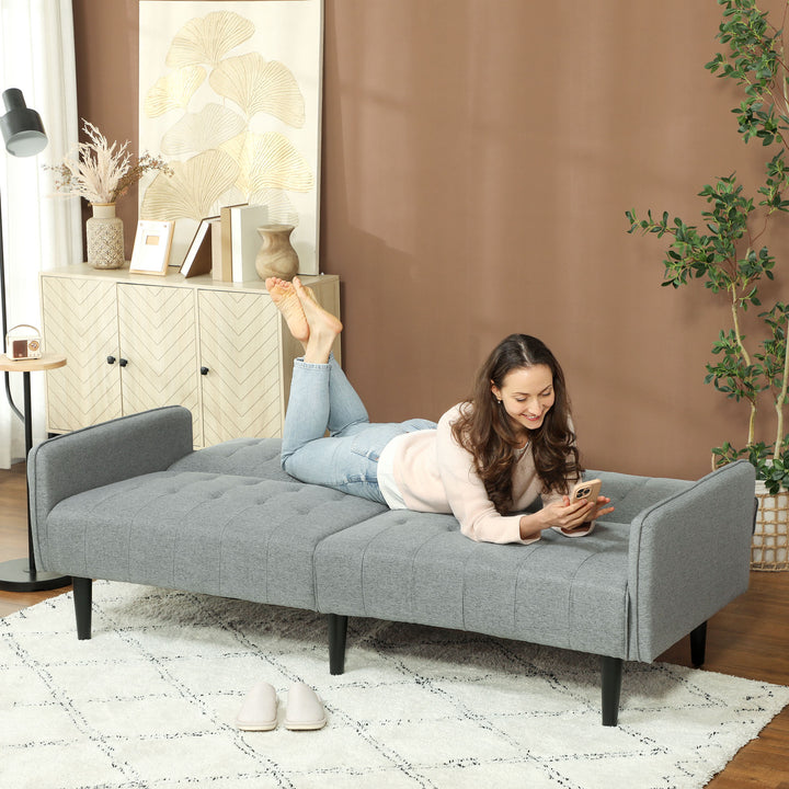 Three-Seater Sofa Bed, with Cupholders - Light Grey
