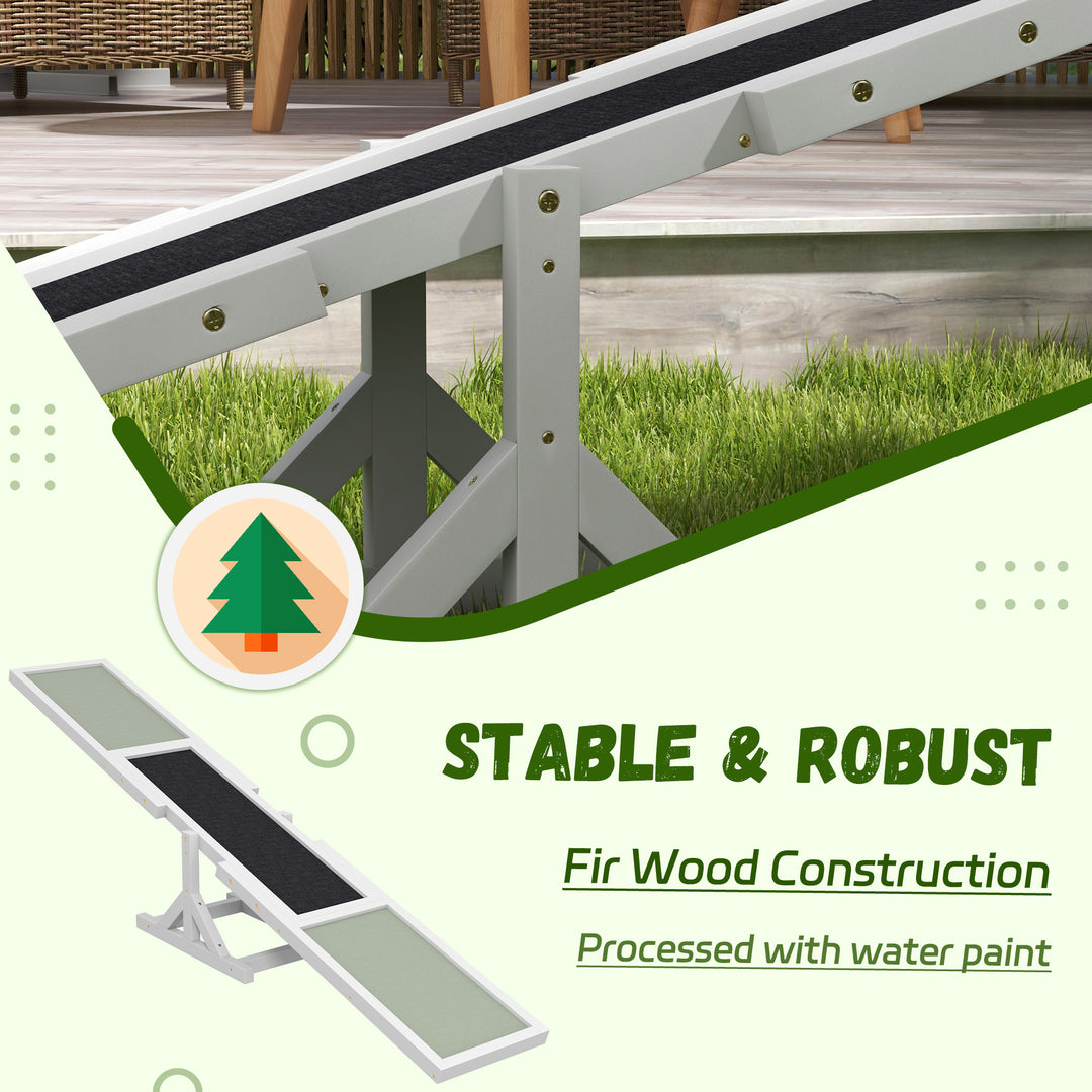Wooden Pet Seesaw for Big Dogs, Dog Agility Equipment with Anti-Slip Surface - White