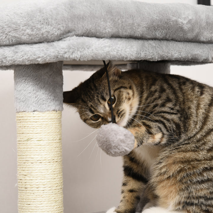 PawHut Cat Tree Tower with Sisal Scratching Posts, Kitten Climbing Activity Centre, Massage Toy Included, 48 x 48 x 80cm, Light Grey | Aosom UK