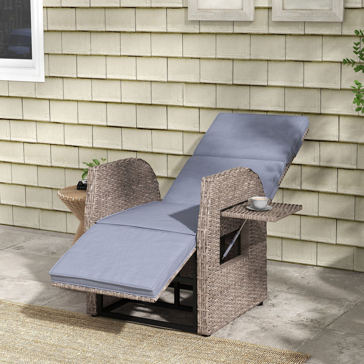 148° Reclining Rattan Garden Armchair, with Footrest - Brown/Grey