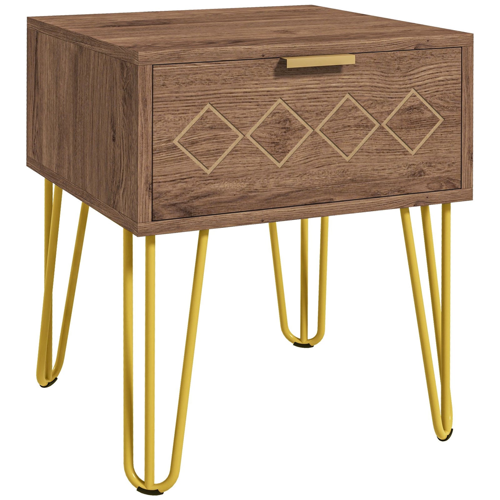 Bedside Table with Drawer, Wooden Nightstand, Modern Sofa Side Table with Gold Tone Metal Legs for Bedroom