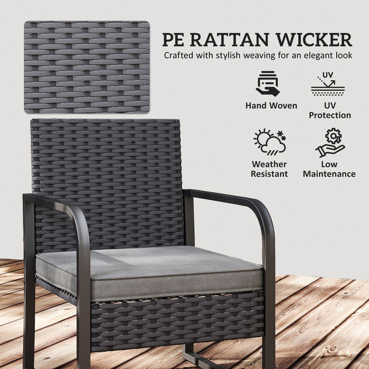 Rattan Bistro Set, 3 Piece Garden Furniture Set with Cushions and Glas