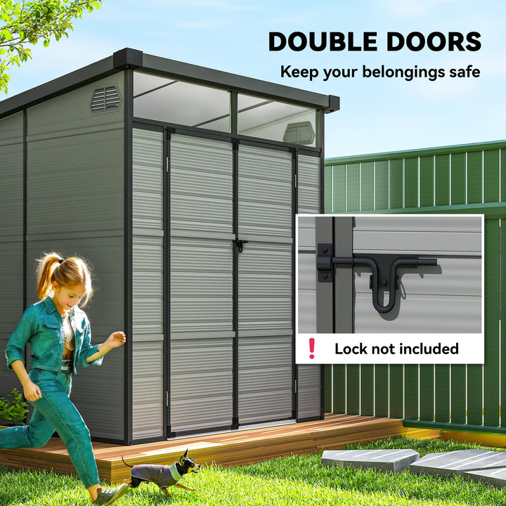 6 x 6ft Outdoor Storage Shed, Plastic Garden Shed with Windows and Air Vents, Outdoor Resin Tool Shed with Latch Doors for Garden, Deck, Light Grey