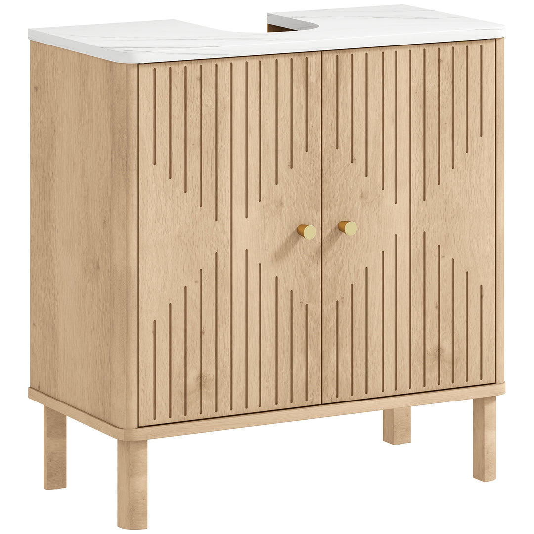 HOMCOM Bamboo Bathroom Under Sink Cabinet with Adjustable Shelf for Basin without Pedestal - Natural - Oak