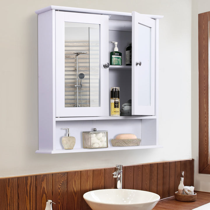 MCL Wall-mounted Bathroom Cabinet Mirror Door Organiser Storage Shelves Living Room White