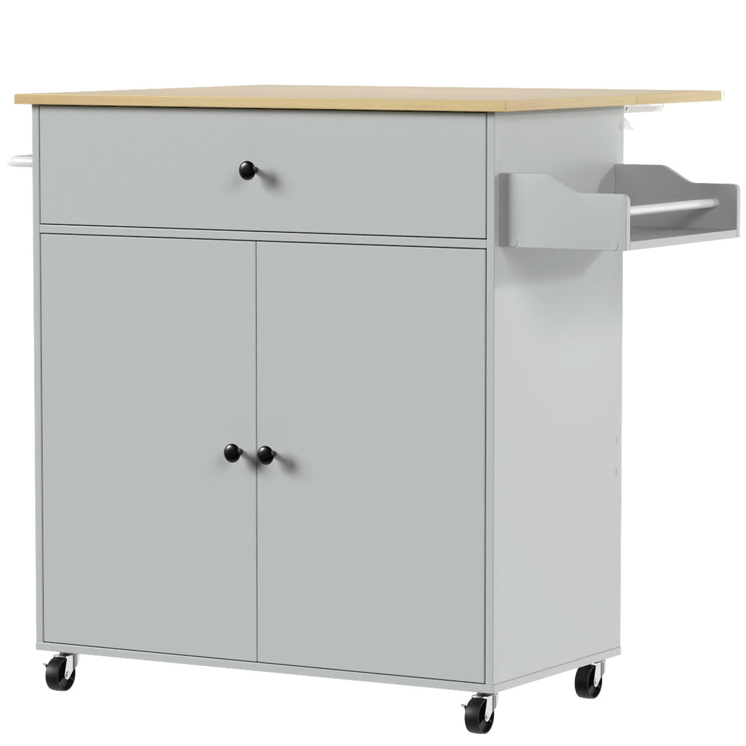 HOMCOM Rolling Kitchen Island with Drop Leaf, Kitchen Storage Cart with Drawer, Spice Rack and Towel Rack - Grey
