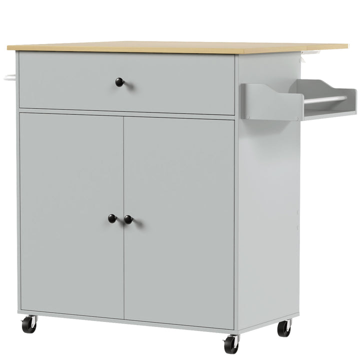 HOMCOM Rolling Kitchen Island with Drop Leaf, Kitchen Storage Cart with Drawer, Spice Rack and Towel Rack - Grey