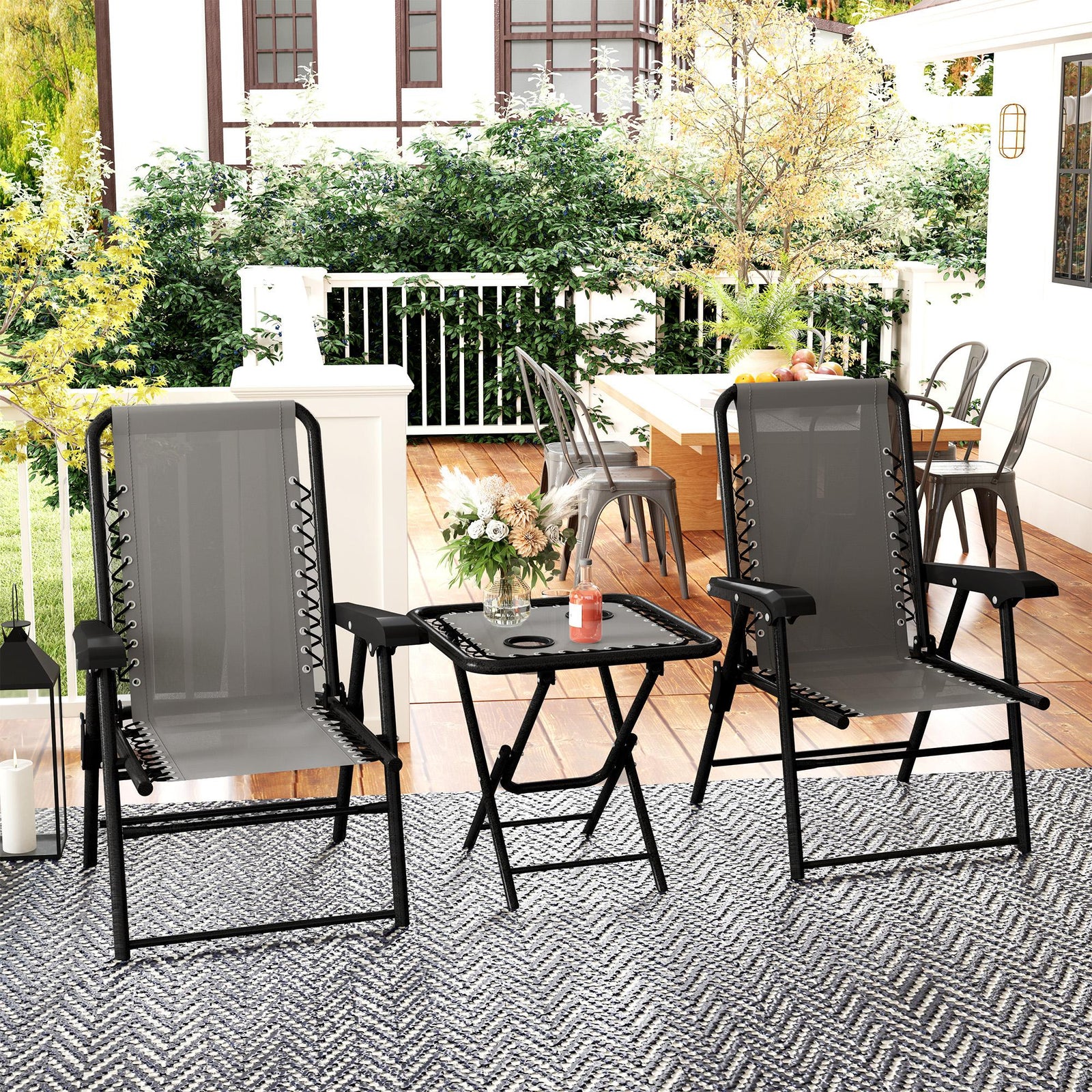 Three-Piece Garden Table and Chair Set - Dark Grey