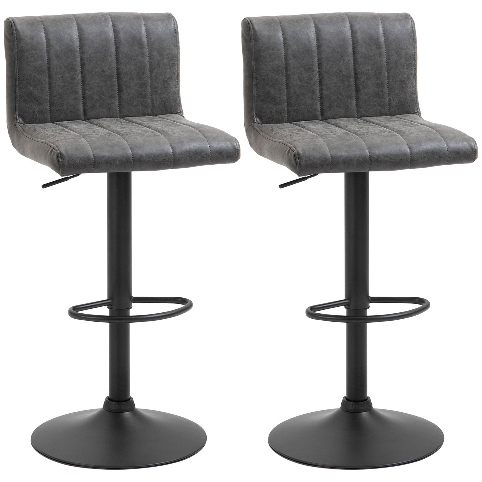 Adjustable Barstools Set of 2, Swivel Counter Bar Chairs, Bar Stools with Footrest, PU Leather, Gas Lift, Grey