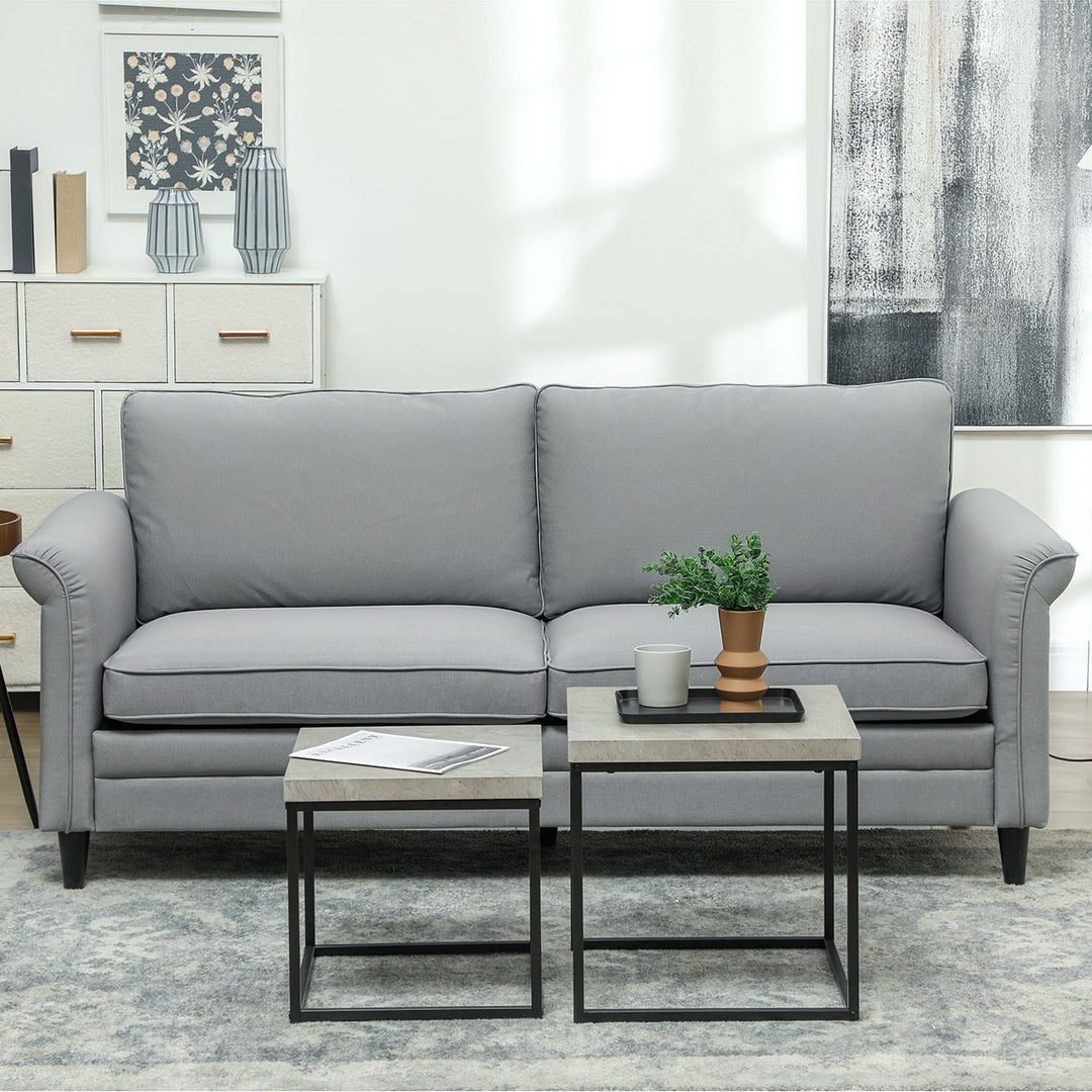 3 Seater Sofa, Modern Fabric Sofa Couch with Spring Cushion, Rubber Wood Legs, 191cm Upholstered Settee for Living Room, Bedroom, Home Office, Guest Room, Grey