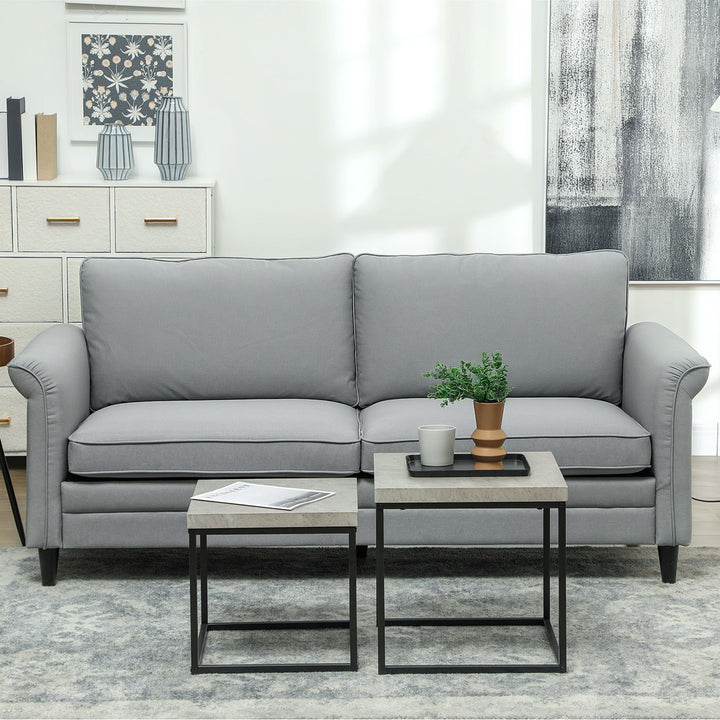 3 Seater Sofa, Modern Fabric Sofa Couch with Spring Cushion, Rubber Wood Legs, 191cm Upholstered Settee for Living Room, Bedroom, Home Office, Guest Room, Grey
